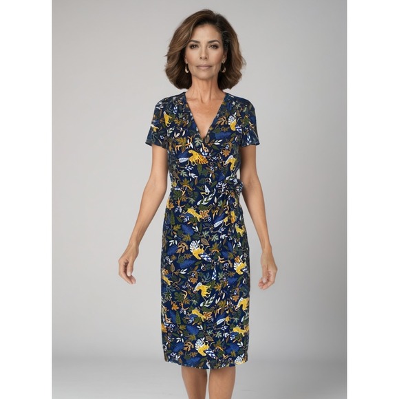 J. Crew Factory Dresses & Skirts - 2/$30 J Crew Factory Wrap Dress 0 Navy Blue Cheetah Jungle Novelty Print Satin